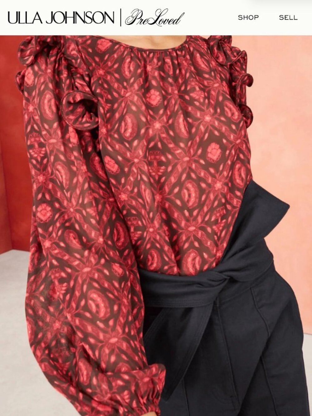 ULLA JOHNSON Medine Abstract Floral Lettuce Ruffle 100% Silk Blouse Oversized 4